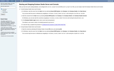 Starting and Stopping Essbase Studio Server and Console
