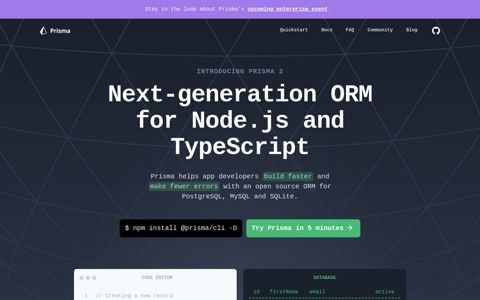 Prisma - Next-generation ORM for Node.js and TypeScript