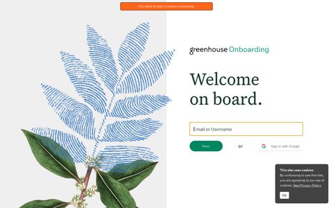 Greenhouse Onboarding: Log In