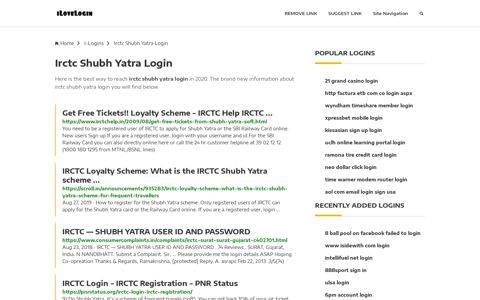 Irctc Shubh Yatra Login ❤️ One Click Access - iLoveLogin