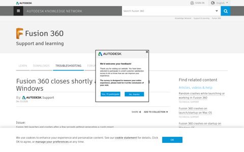Fusion 360 closes shortly after launching on Windows | Fusion ...