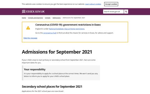 Admissions for September 2021 - Essex County Council
