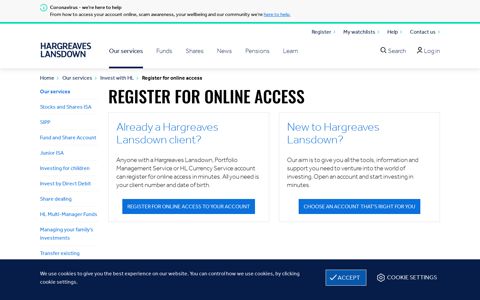 Register for online access | Hargreaves Lansdown