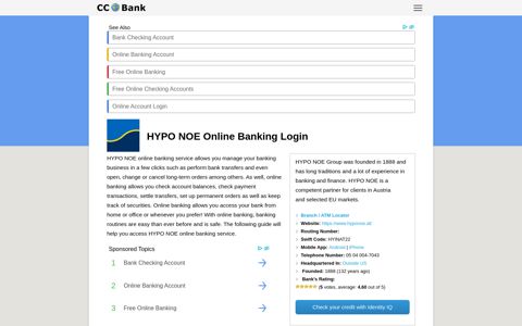 HYPO NOE Online Banking Login - CC Bank