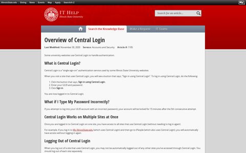 Overview of Central Login - IT Help Illinois State University