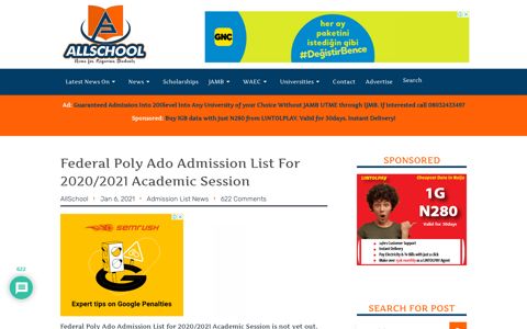 Federal Poly Ado Admission List For 2020/2021 Academic ...