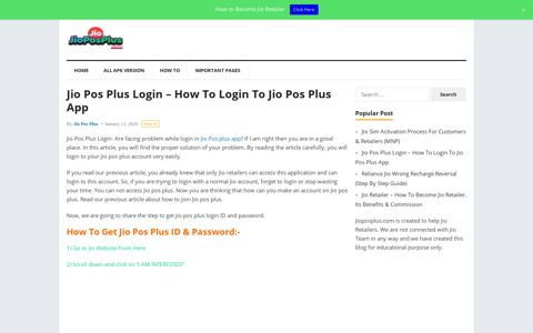 Jio Pos Plus Login - Jio Pos Plus App