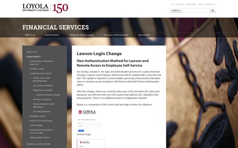 Lawson Login Change: Finance: Loyola University Chicago