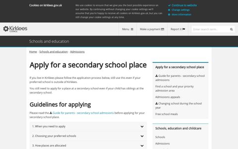 Apply for a secondary school place | Kirklees Council
