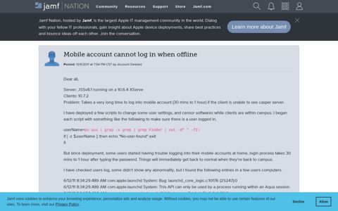 Mobile account cannot log in when offline | Jamf Nation