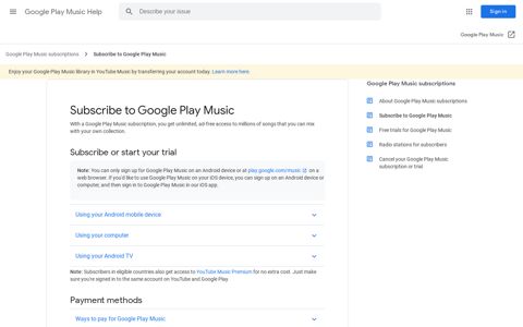 Subscribe to Google Play Music - Google Support