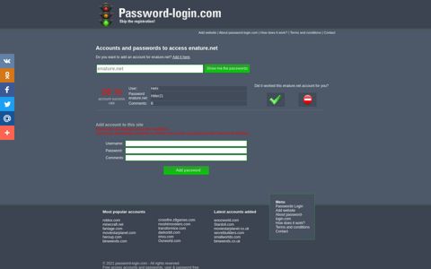 Accounts and passwords to access enature.net