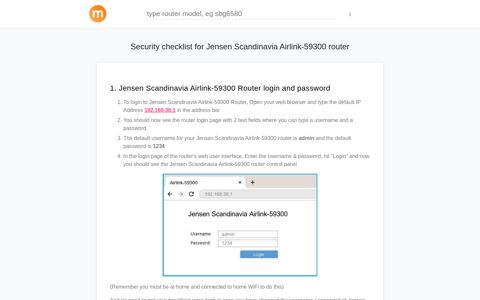 Security checklist for Jensen Scandinavia Airlink-59300 router