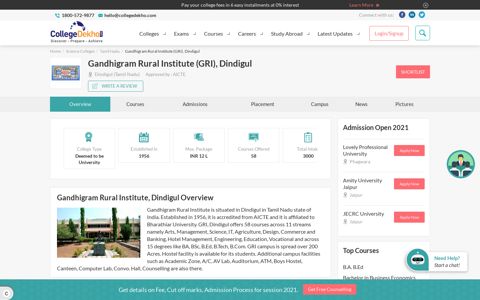 Gandhigram Rural Institute (GRI), Dindigul - 2021 Admissions ...