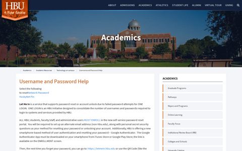 Username and Password Help | Houston Baptist University