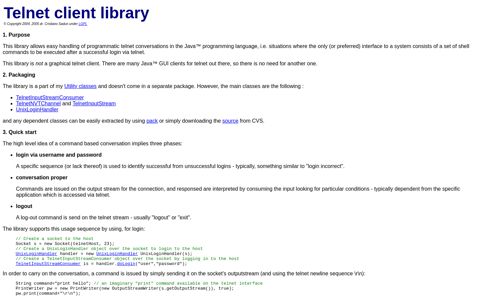 Telnet client library for Java™ - Cristiano Sadun utility classes