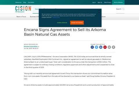Encana Signs Agreement to Sell its Arkoma Basin Natural Gas ...
