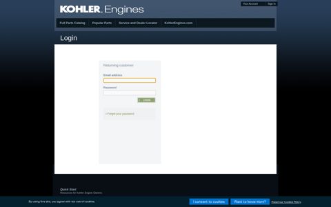 Login - Kohler Engines Parts