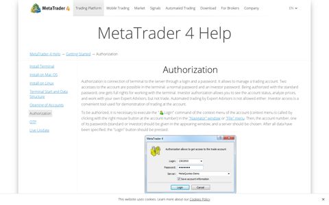 Authorization - Getting Started - MetaTrader 4 Help