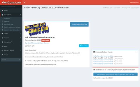 Hall of Fame City Comic Con 2020 Information | FanCons.com