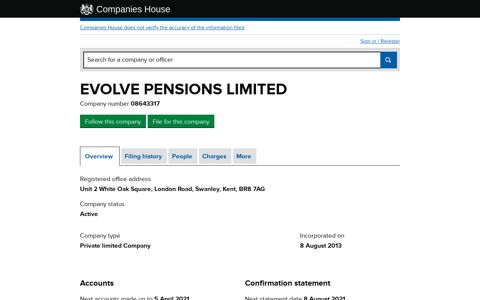 EVOLVE PENSIONS LIMITED - Overview (free company ...