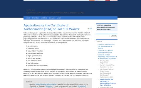 Application for the Certificate of Authorization (COA) or Part ...