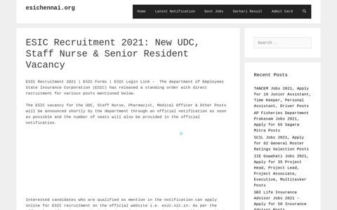 ESIC Recruitment 2020: Latest Notification 11 December ...