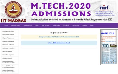 M.Tech. 2020 Admissions