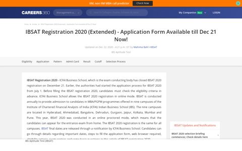 IBSAT Registration 2020 (Started) - Application Form, Dates ...