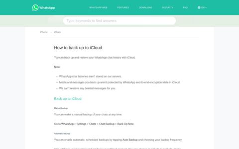 How to back up to iCloud - WhatsApp FAQ