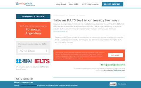 Take the IELTS test in or nearby Formosa