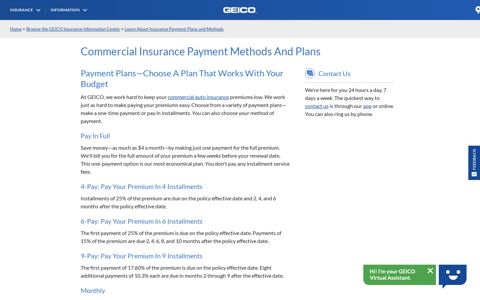 Commercial Insurance Payment Methods And Plans | GEICO