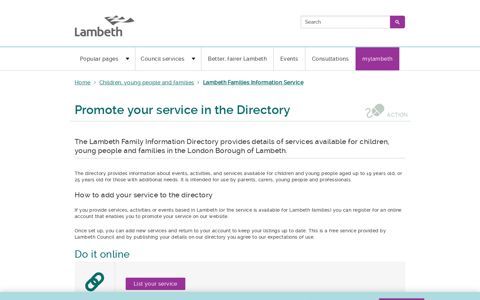 Promote your service in the Directory | Lambeth Council