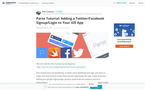 Parse Tutorial: Adding a Twitter/Facebook Signup/Login to ...