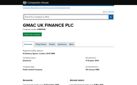 GMAC UK FINANCE PLC - Overview (free company ...