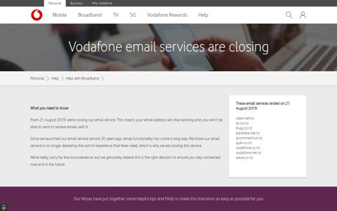 About Vodafone email closure - Vodafone NZ<