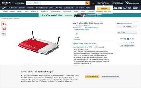 AVM Fritzbox 6360 Cable Unitymedia: Amazon.de: Computer ...
