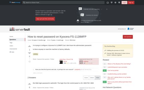 How to reset password on Kyocera FS-1128MFP - Server Fault