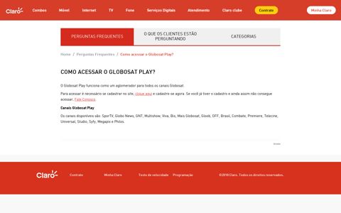 Como acessar o Globosat Play? - Claro FAQ