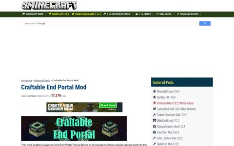 Craftable End Portal Mod - 9Minecraft.Net