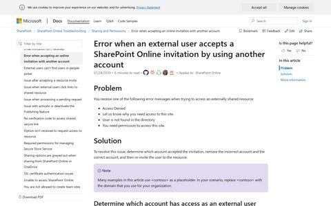 Error message when an external user accepts a SharePoint ...