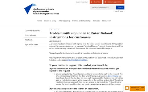 Problem with signing in to Enter Finland: instructions for ...