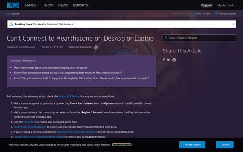 Can't Connect to Hearthstone on Deskop or Laptop - Blizzard ...