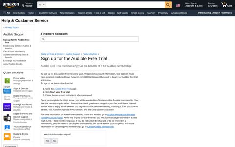 Amazon.com Help: Sign up for the Audible Free Trial
