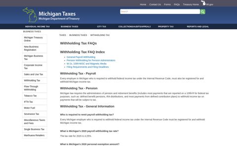Taxes - Withholding Tax FAQs - State of Michigan