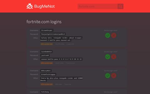 fortnite.com passwords - BugMeNot