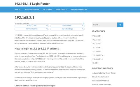 192.168.2.1 – 192.168.1.1 Login Router