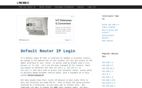 Router IP Login - 192.168.1.1