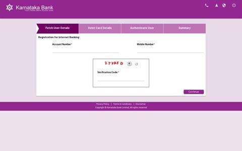 Registration for Internet Banking