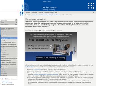 Uni-Account for students — Rechenzentrum - RZ Uni Freiburg